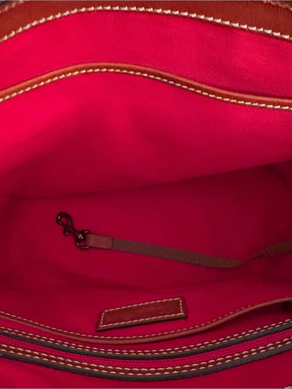 Dooney & Bourke Tan Pebble Leather Domed Satchel with Cognac Trim